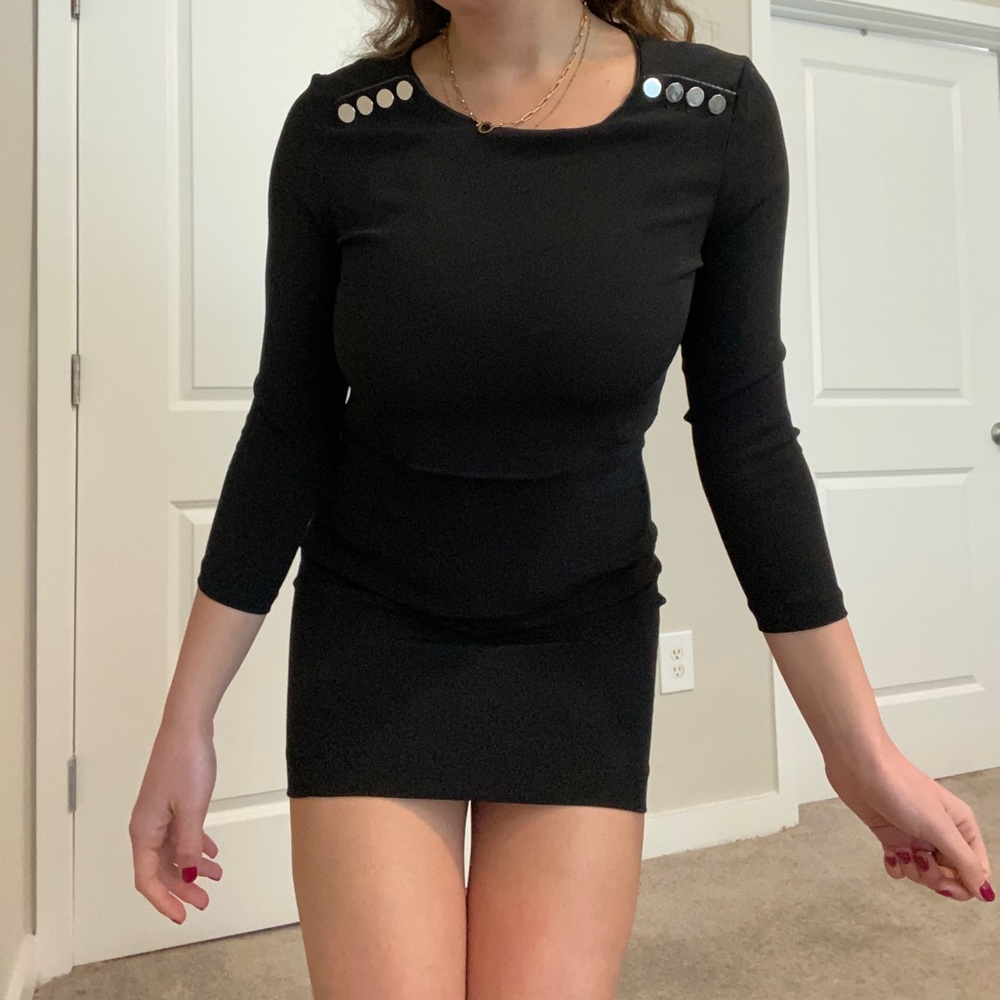 Kooples Double Layer Black Mini Dress with Silver Buttons